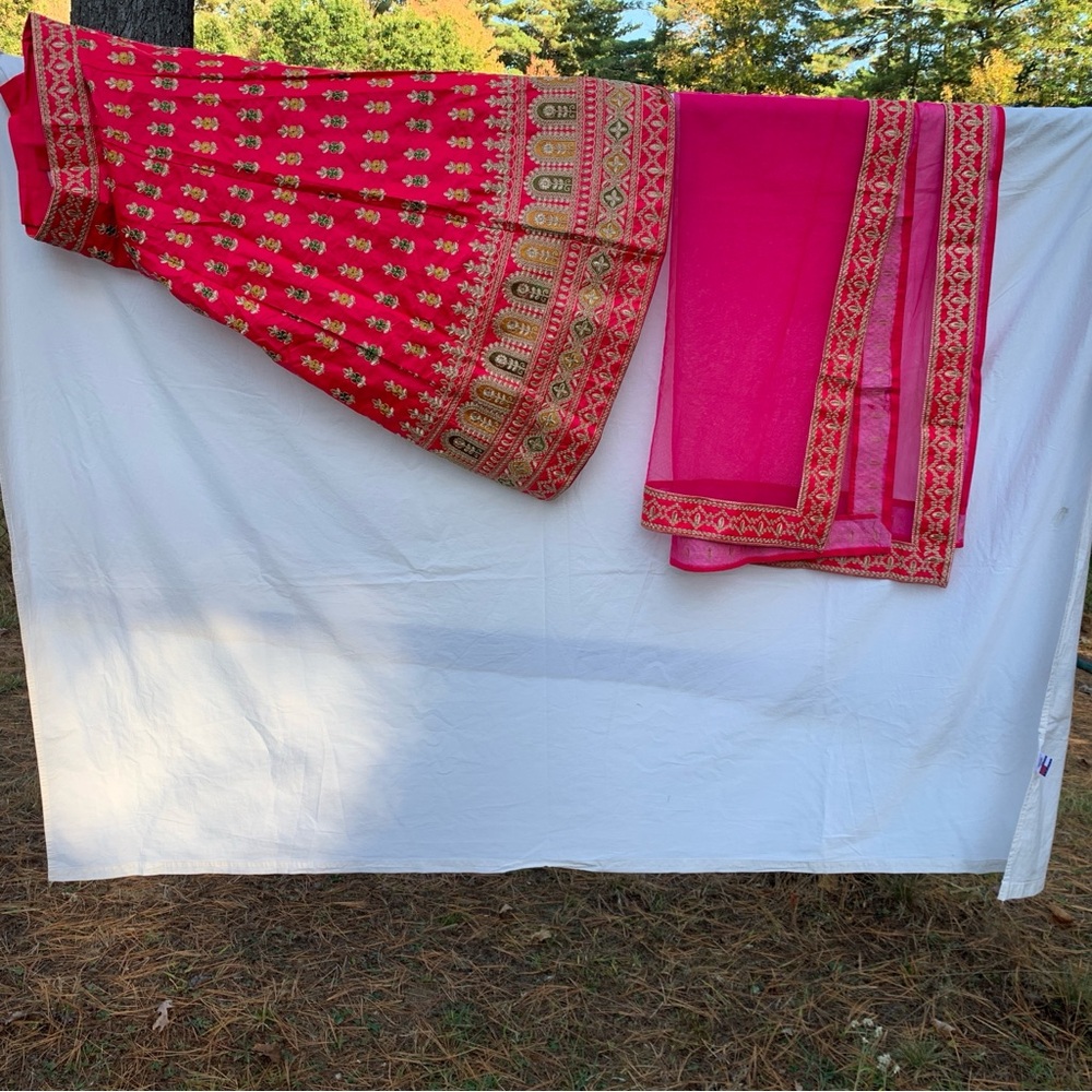 Embroidered Pink and Gold Fabric for Saree